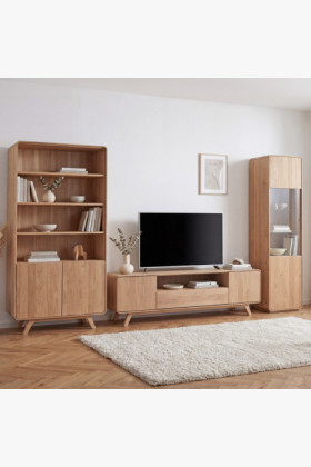 Wohnwand - Eiche massiv in weißer Eiche Optik